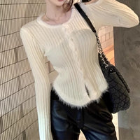 Women's Square Collar Stitching Edging Knitted Cardigan Autumn Winter Coat