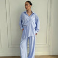 Womens Comfortable Striped Pajama Set With Long Sleeves And Long Pants