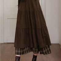 Thickened Japanese-style High-waisted Slimming Bow A-line Long Skirt