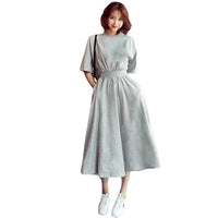 Slimming Defined Waist High-Waisted Round Neck Long Dress