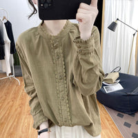 Lotus Sleeve Cotton Long Sleeve Shirt Basic Shirt