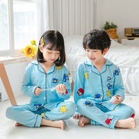 Cute Cartoon Boys And Girls Lapel Pajamas Set