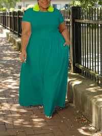 Womens Solid-Colored Waist-Cinching Casual Dress