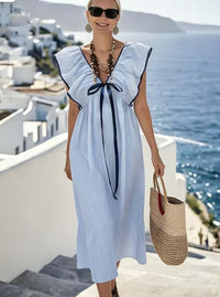 Women'S Casual Striped Dress With Ruffles