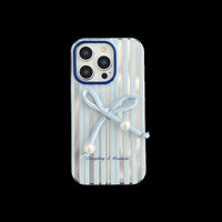 Simple And Versatile Blue Striped Bow Phone Case