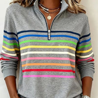 Women's Simple Striped Print Zip-Up Top