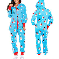 Snowman Print Hooded Homewear Jumpsuit