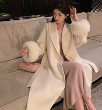 Fox-fur Classic Bestseller Long Double-faced Pure Wool Coat