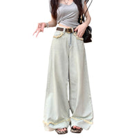Retro Raw Hem Jeans Women's Loose High Waist Wide Leg Pants
