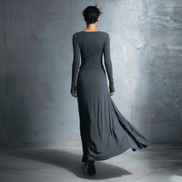 Solid Color Elegant Wrap Long Dress With Bow Detail