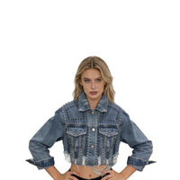 Long-sleeved Distressed Beaded Jacket Top