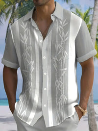 Pocket Short-sleeved Shirt Fashionable Casual Button Cardigan 3D Digital Printing Beach Vacation Men's Shirt