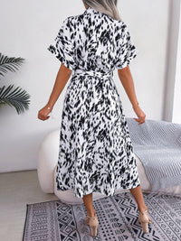 Women's Casual Loose Leopard Print Tie Waist Shirt Dress
