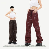 High Arcade Car Wind Wide Leg Fashion Brand Ankle Banded Casual Leather Pants