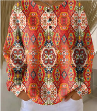Womens Printed Three-Button Stand-Up Collar Sweatshirt Top