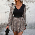 Patchwork Puff Sleeve Irregular Dress Women