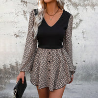 Patchwork Puff Sleeve Irregular Dress Women