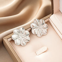 Oval Stainless Steel Earrings, Trendy Geometric Heart Texture, 18K Gold Plated Ear Studs, Titanium Steel