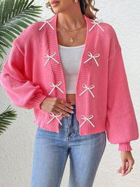 Women's Solid Color Ribbon Bowknot Stitching Sweater Cardigan