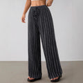 Women's Casual Striped Drawstring Elastic Waist Contrasting Color Wide Leg Pants