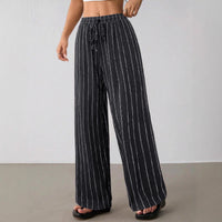 Women's Casual Striped Drawstring Elastic Waist Contrasting Color Wide Leg Pants