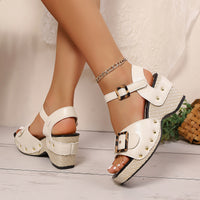 Female Button Metal Buckle Beach Chunky Heel Sandals