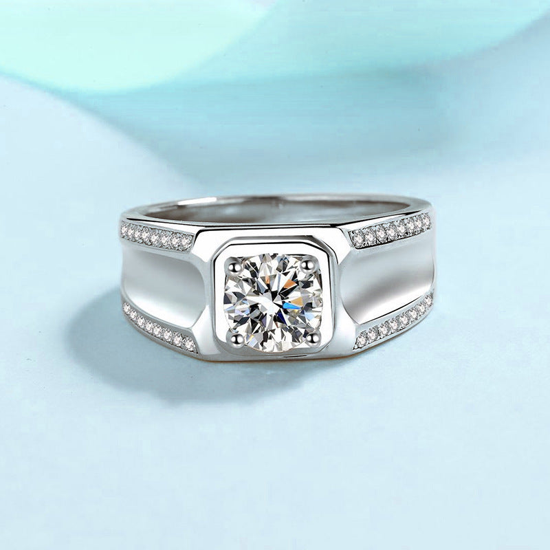 Moissanite Ring Men's S925 Sterling Silver Ring 1 Karat