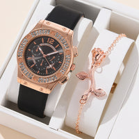 Ins Korean Style Diamond-embedded Fashion Pu Strap Watch