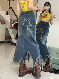 Washed Denim Skirt Women's Five-pointed Star Patch