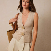 Summer Shell Button Women's Clothing Graceful Vest