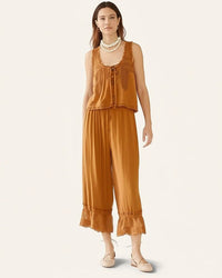 Womens Cropped Pants With Patchwork Lace Vest Set