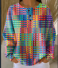 Womens Printed Three-Button Stand-Up Collar Sweatshirt Top