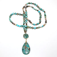 Natural Stone Beads String Rope Pendant Necklace