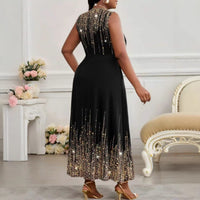 Womens Sleeveless Elegant Vacation Bodycon Dress With Digital Print