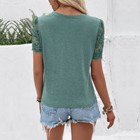 Lace-spliced Short-sleeve Womens Top