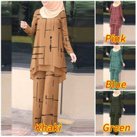 Womens Double-Layer Vertical Stripe Four-Way Stretch Printed Chiffon Set With Elastic Waistband