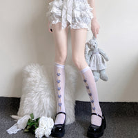 Pure Desire Wind Bow Hollow Calf Lace Socks Women