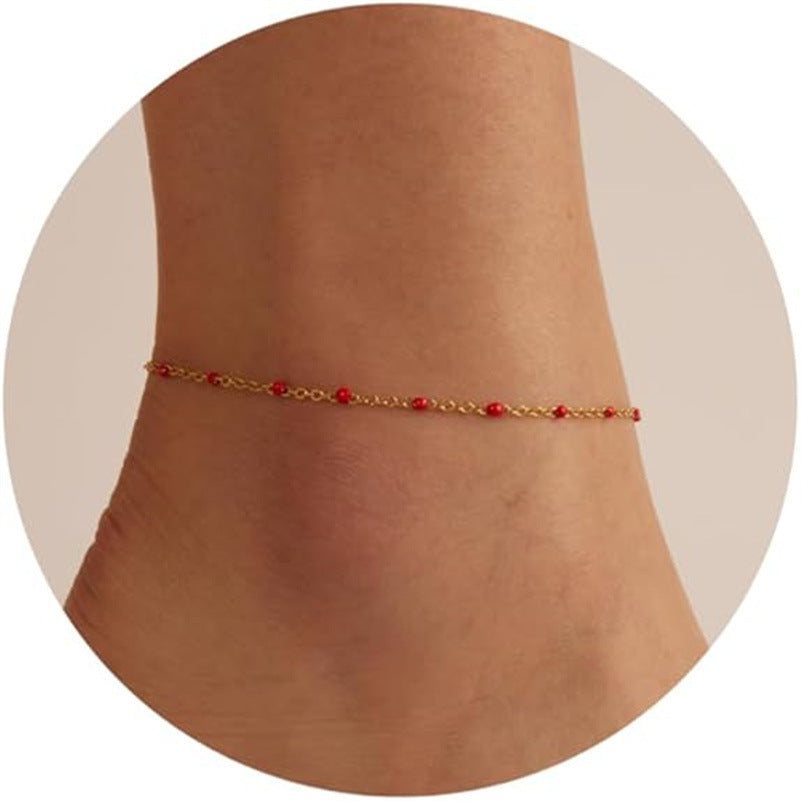 Oil Dripping Bead Herringbone Chain Anklet Rice Bead Chain Anklet