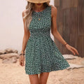 Womens Sleeveless Floral Wrap Dress With A Defined Waist And Round Neck