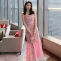 Womens Cherry Blossom Slim-Fit Figure-Hugging Sexy Slip Dress