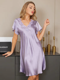 Women's Silk Nightdress Mid-length Short Sleeve