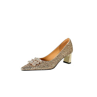 New Chunky-heel Rhinestone Square-strap Pumps