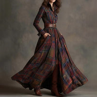 Elegant Commuter Printed Lapel Slim-Fit Dress