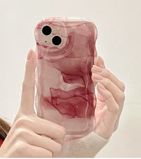 Burgundy Water Ripple Iphone14 Case Plush Bracelet Artistic Minority