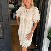 Womens Fashionable Lace Short-sleeve Dress