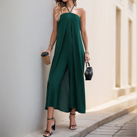 Vacation Casual Solid Color Long Halter Jumpsuit