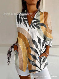 Women's 3D Digital Printing Fashion European And American Style Lapel Long Sleeve Shirt