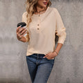 New Womens Long-sleeve Solid-color Waffle-knit Top