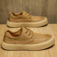 Men's Botton Width Height Increasing, Brown Lace-up Cutout Single Layer Sports And Leisure