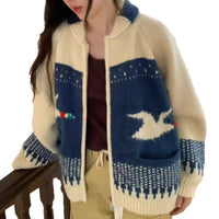 Jacquard Soft And Sticky Long-sleeve Knitted Cardigan Sweater For Women, Slimming